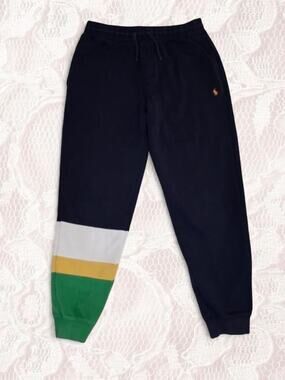 Polo Ralph Lauren Boys Color Block Double Knit Jogger Navy Stripe M 10-12